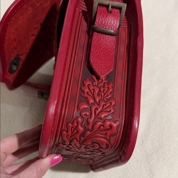 Tooled leather bag red Embossed Crossbody Bag hand crafted unique Ukraine - Picture 10 of 12